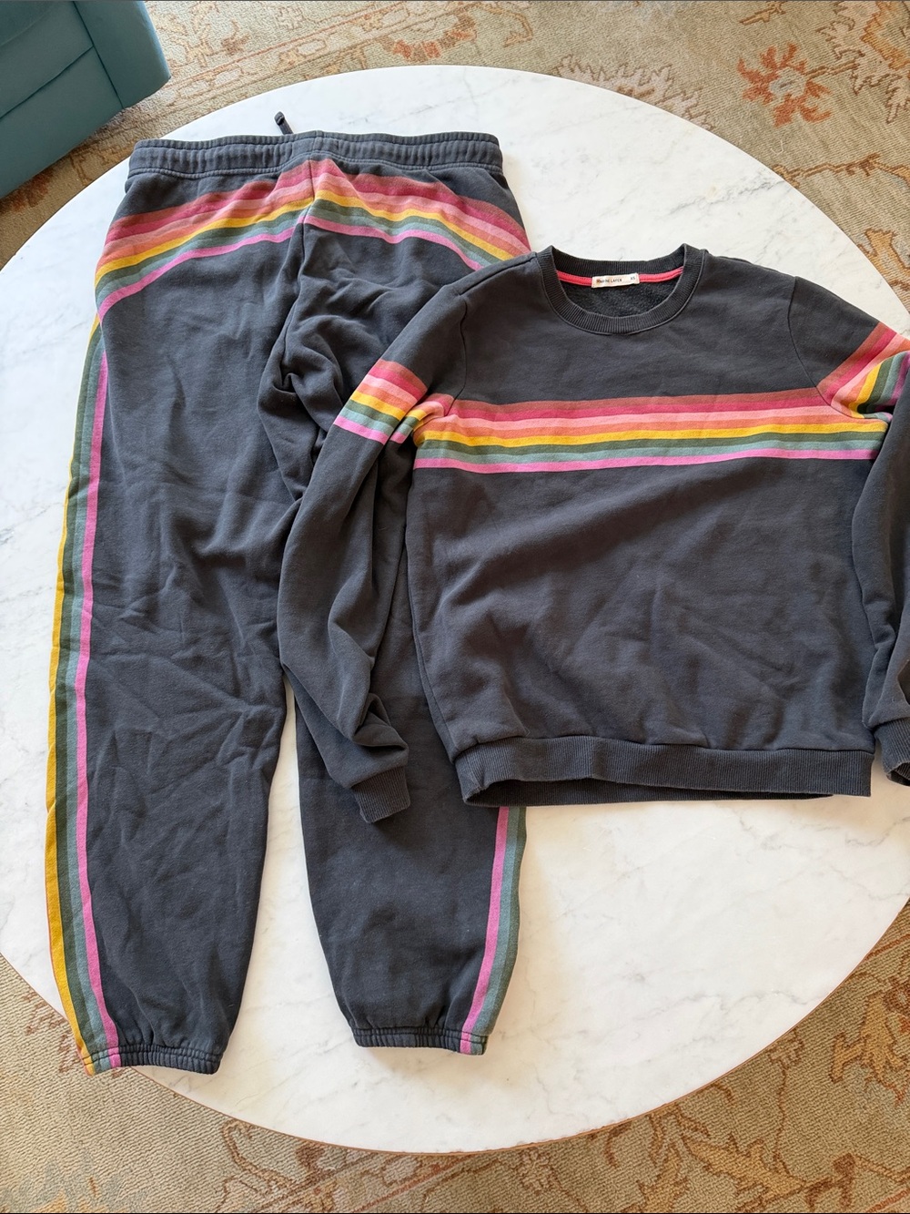 Marine layer Black Rainbow-Stripe Sweatshirt & Jogger Set